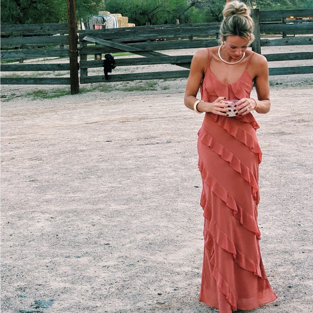 Petal & Pup Coral Ruffle Maxi Dress